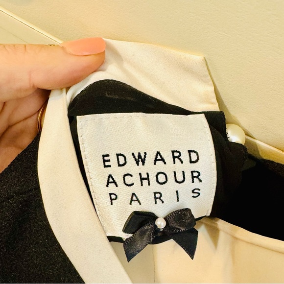 EDWARD ACHOUR PARIS BLACK TRUMPET SLEEVE DRESS SIZE 38 - Picture 2 of 2